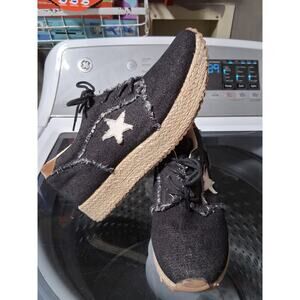 Women's VINTAGE HAVANA Denim Espadrille Black With Star-Size EU 37 EUC